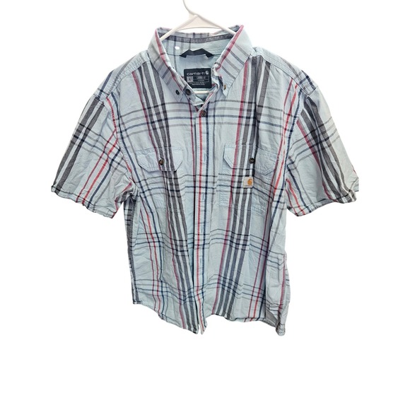 Carhartt Mens Large Plaid Short Sleeve Button Up Work Shirt - Picture 1 of 4